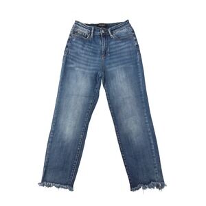 Judy Blue Relaxed Fit Frayed Hem Medium Wash Jeans Size 27